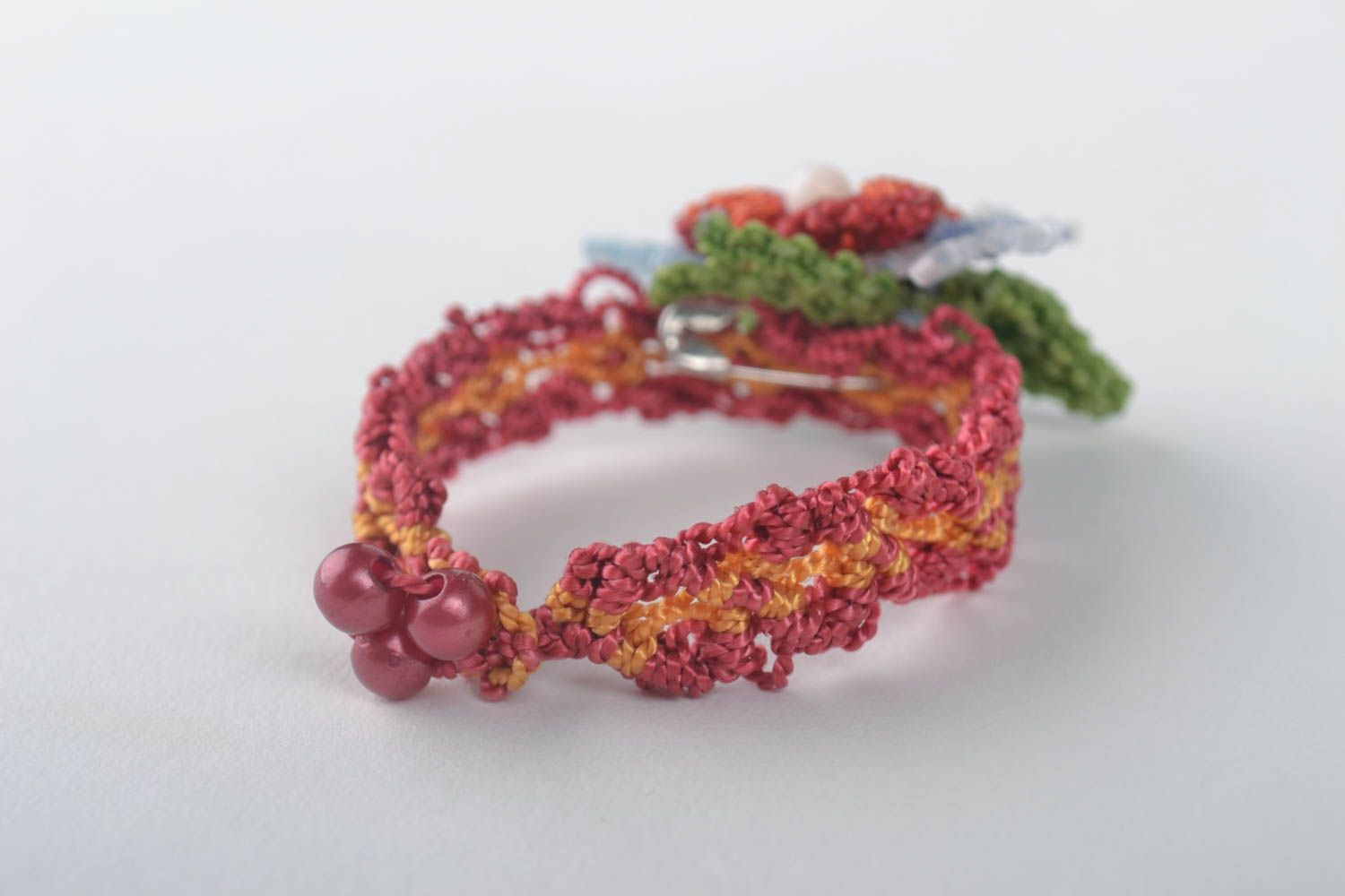 Textile jewelry set handmade woven lace bracelet brooch jewelry beadwork ideas photo 2