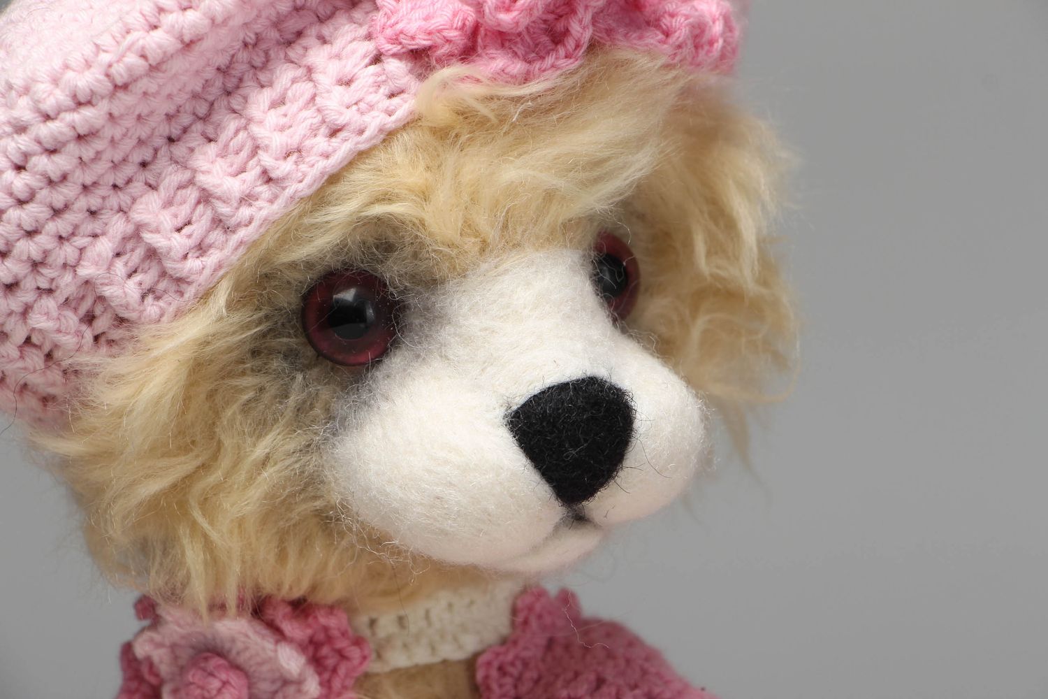 Wolle Kuscheltier Bär Mädchen in Rosa handmade foto 2