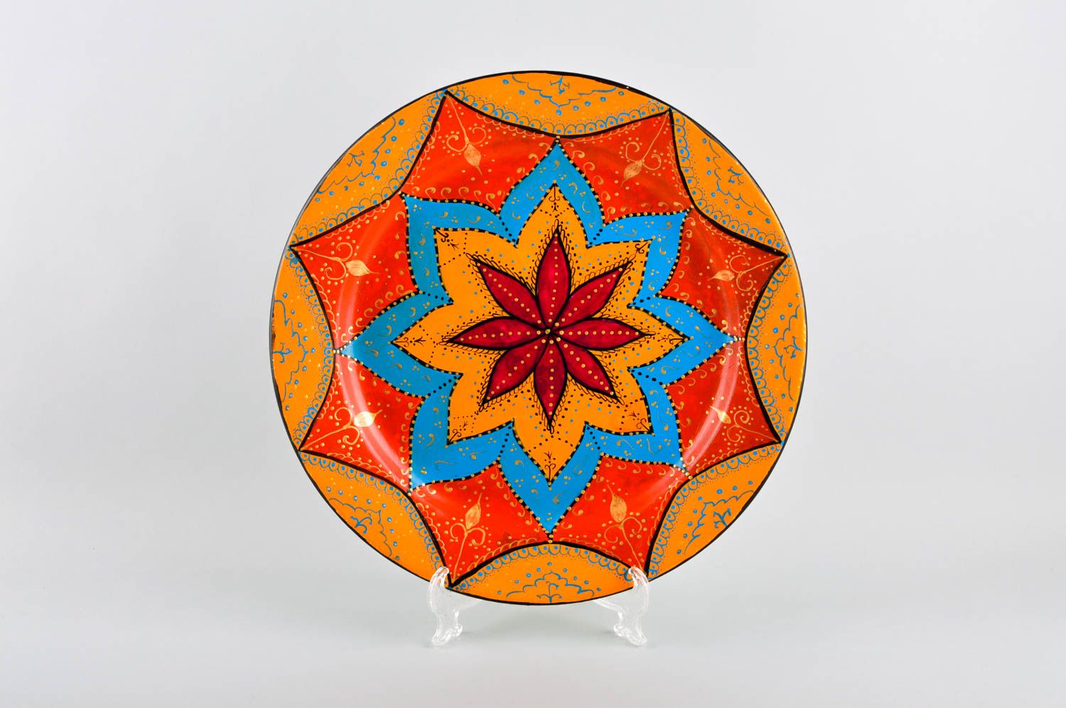 Декоративная тарелка ручной работы расписная тарелка орнжевая красивая тарелка фото 2