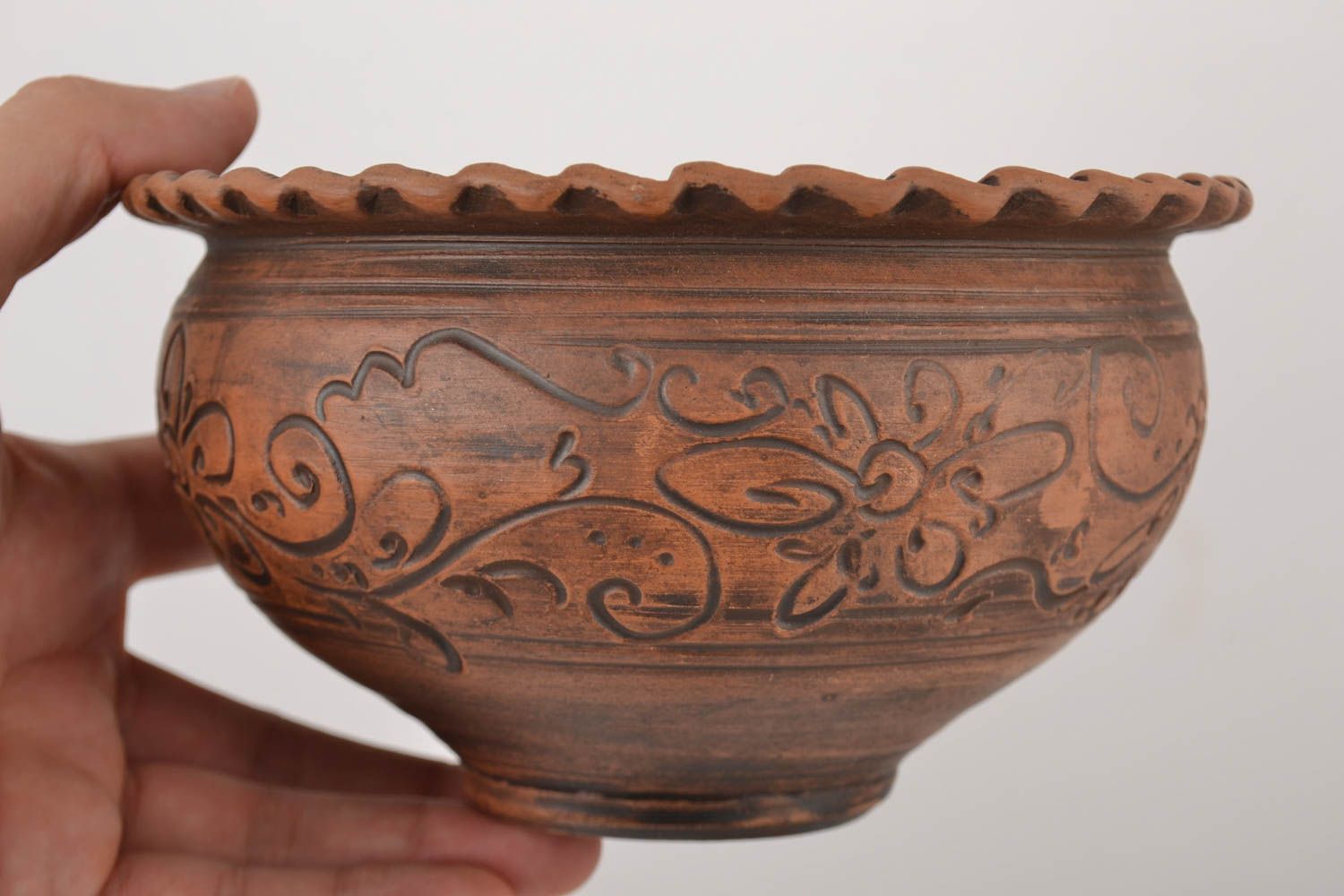 Керамическая миска ручной работы глиняная миска 1 л глиняная посуда с узором фото 2