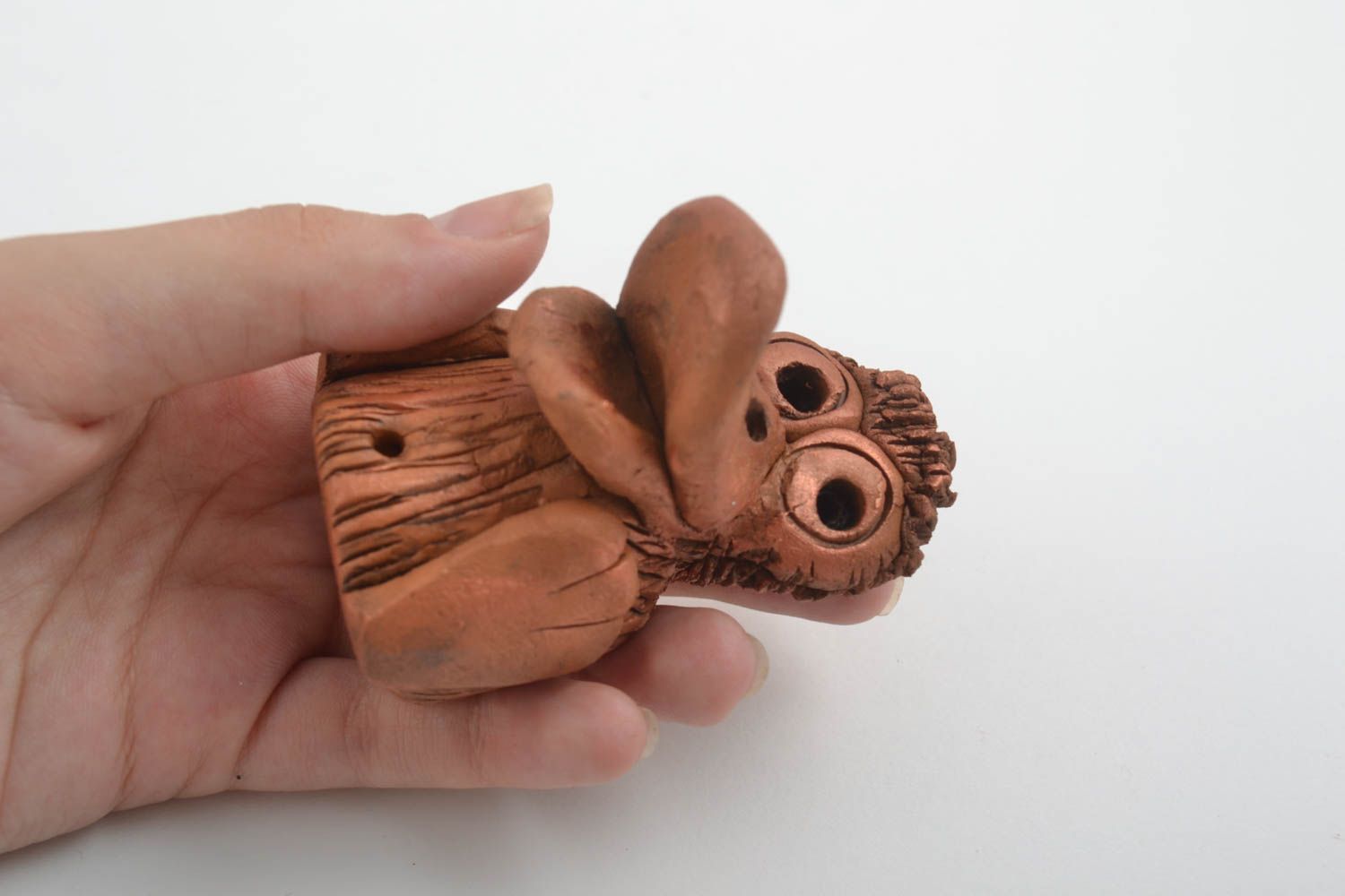 Miniatur Figur handmade Deko Figur aus Ton Tier Figur lustiges Vogel braun foto 5