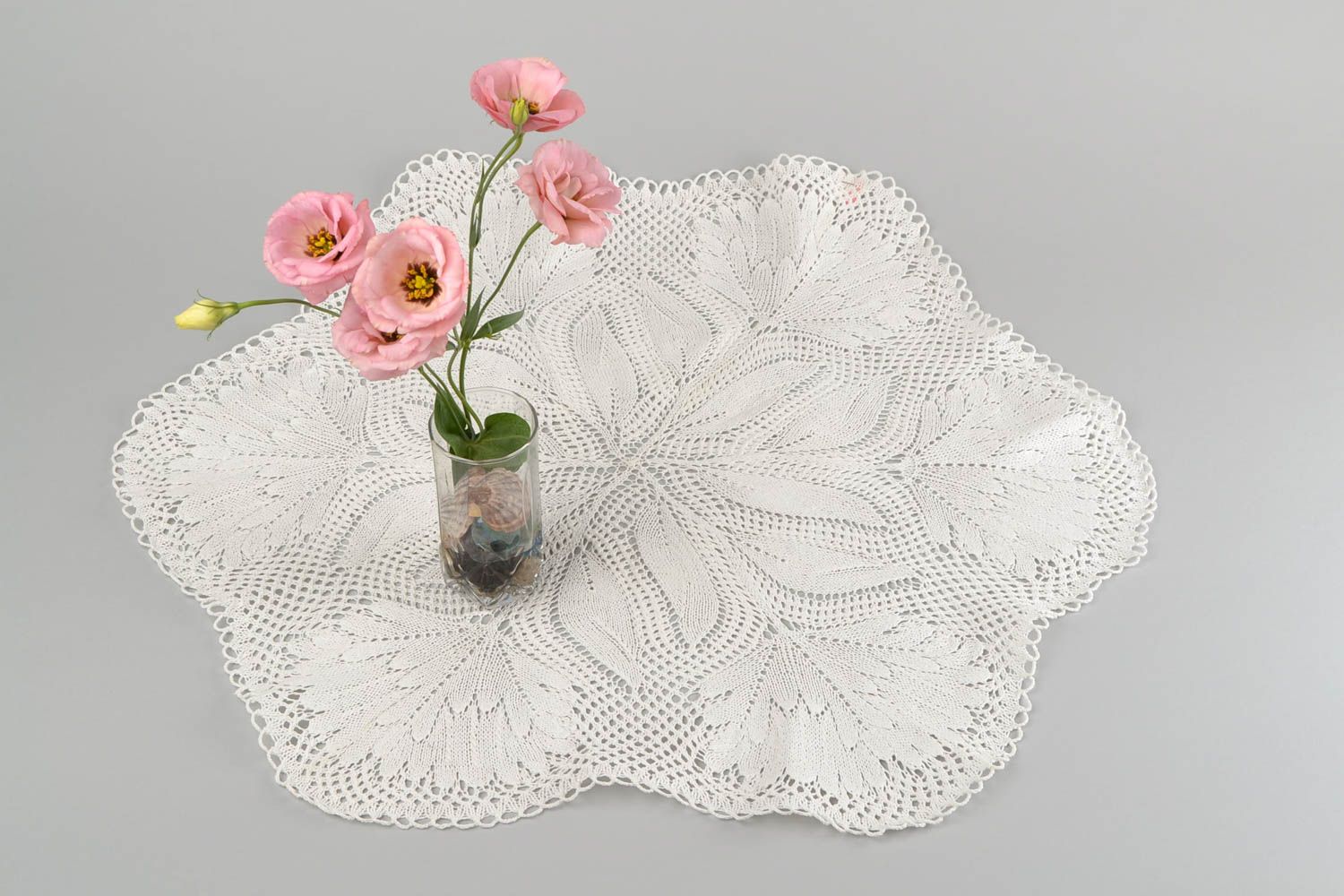 Handmade knitted tablecloth openwork table napkin vintage style interior decor photo 1