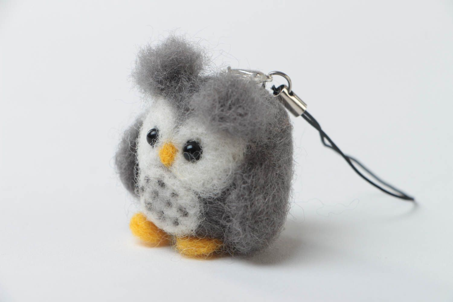 Porte-clés chouette grise en laine feutrée petit fait main accessoire original photo 2