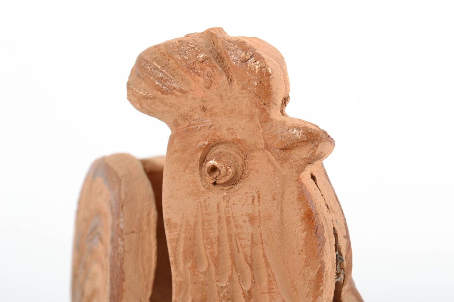 Petite figurine coq en terre cuite brune décorative faite main originale photo 4