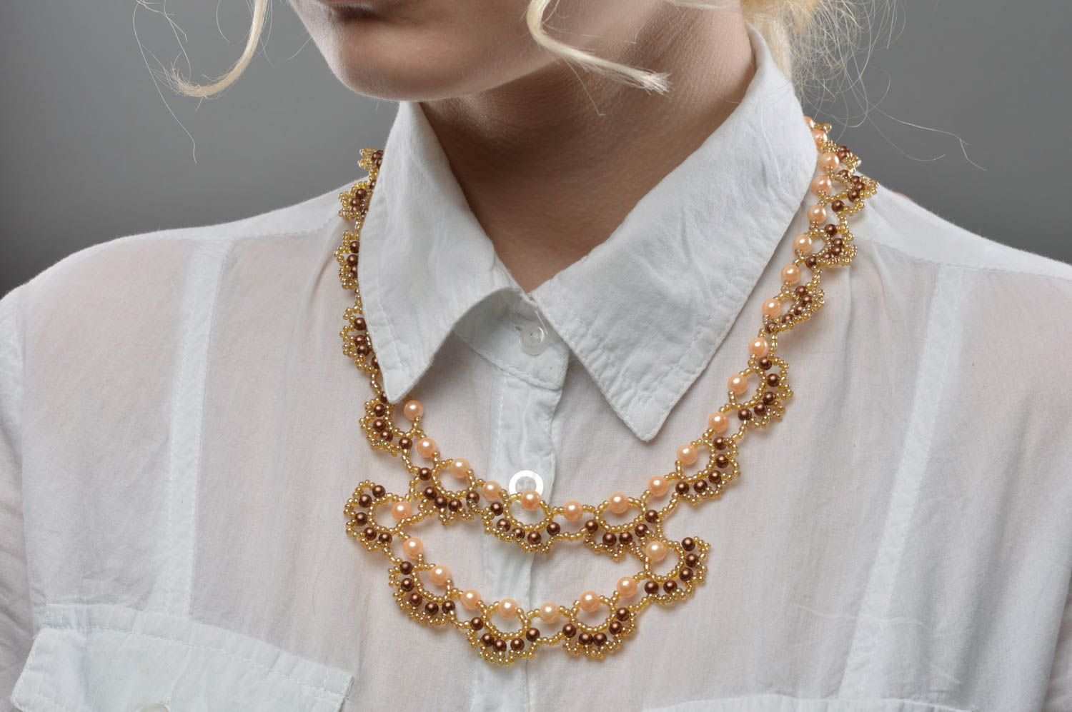 Ожерелье из бисера и бусин ручной работы в винтажном стиле авторское изысканное фото 5