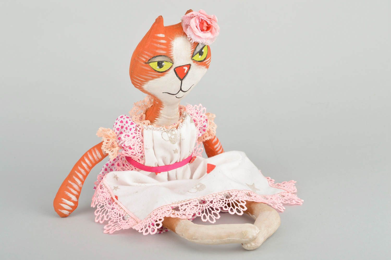Handmade interior cotton fabric soft toy with vanilla aroma cat girl in dress photo 2