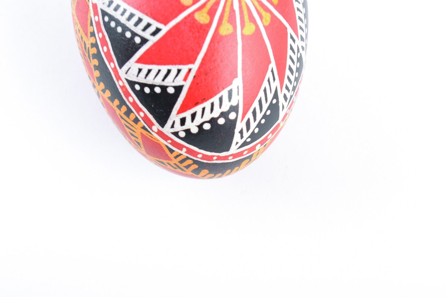 Homemade painted Easter chicken egg of red and black colors photo 3