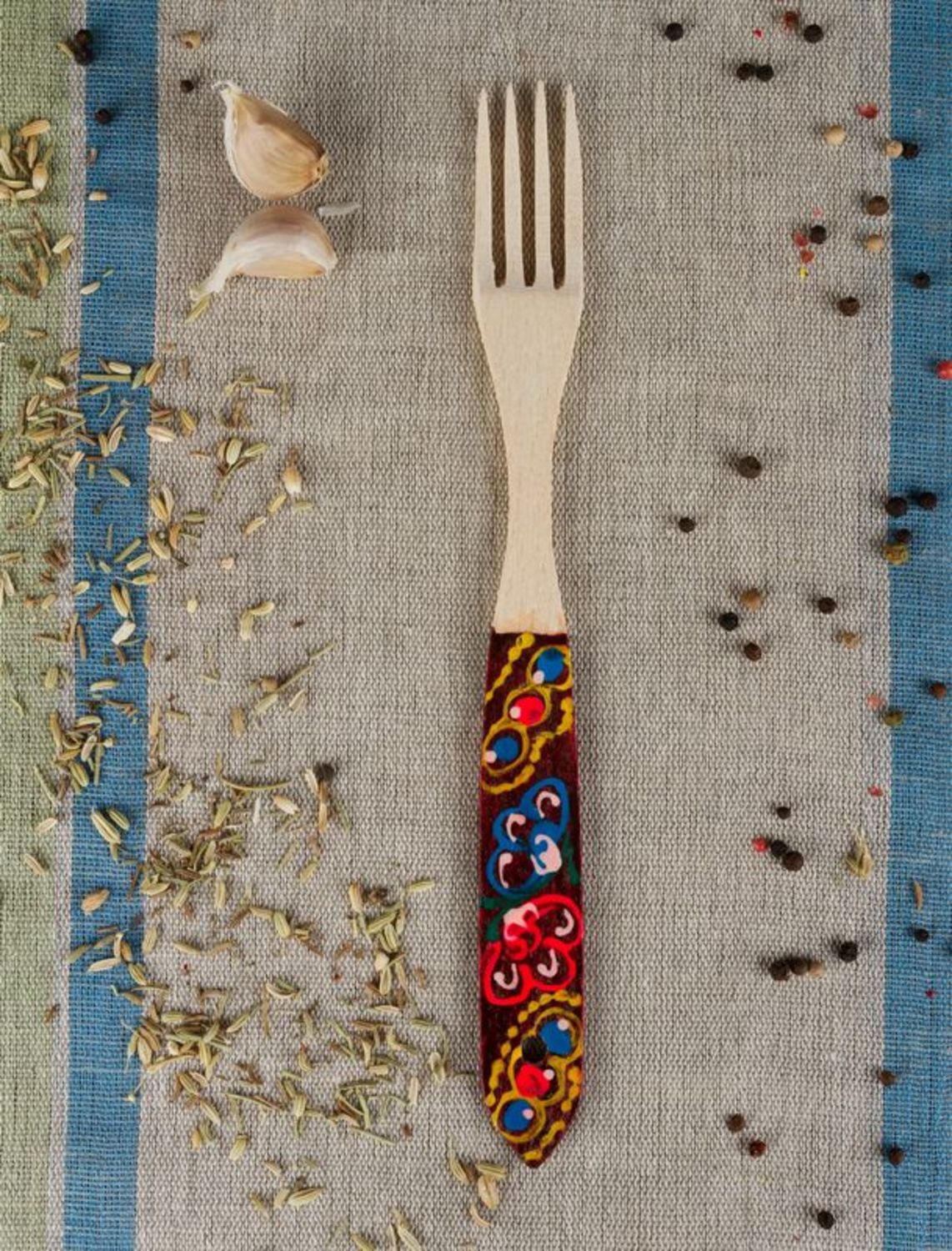 Handmade wooden fork in ethnic style wooden cutlery decorative fork for kitchen photo 1
