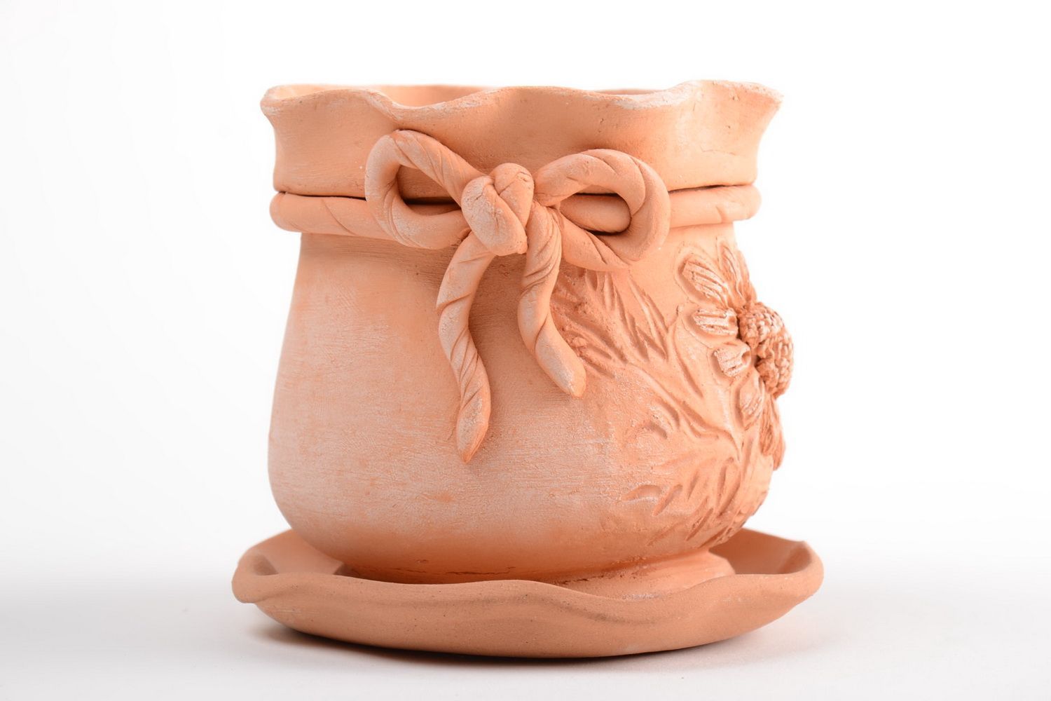 Petit pot de fleurs en céramique avec soucoupe fait main décoration Fleur photo 5
