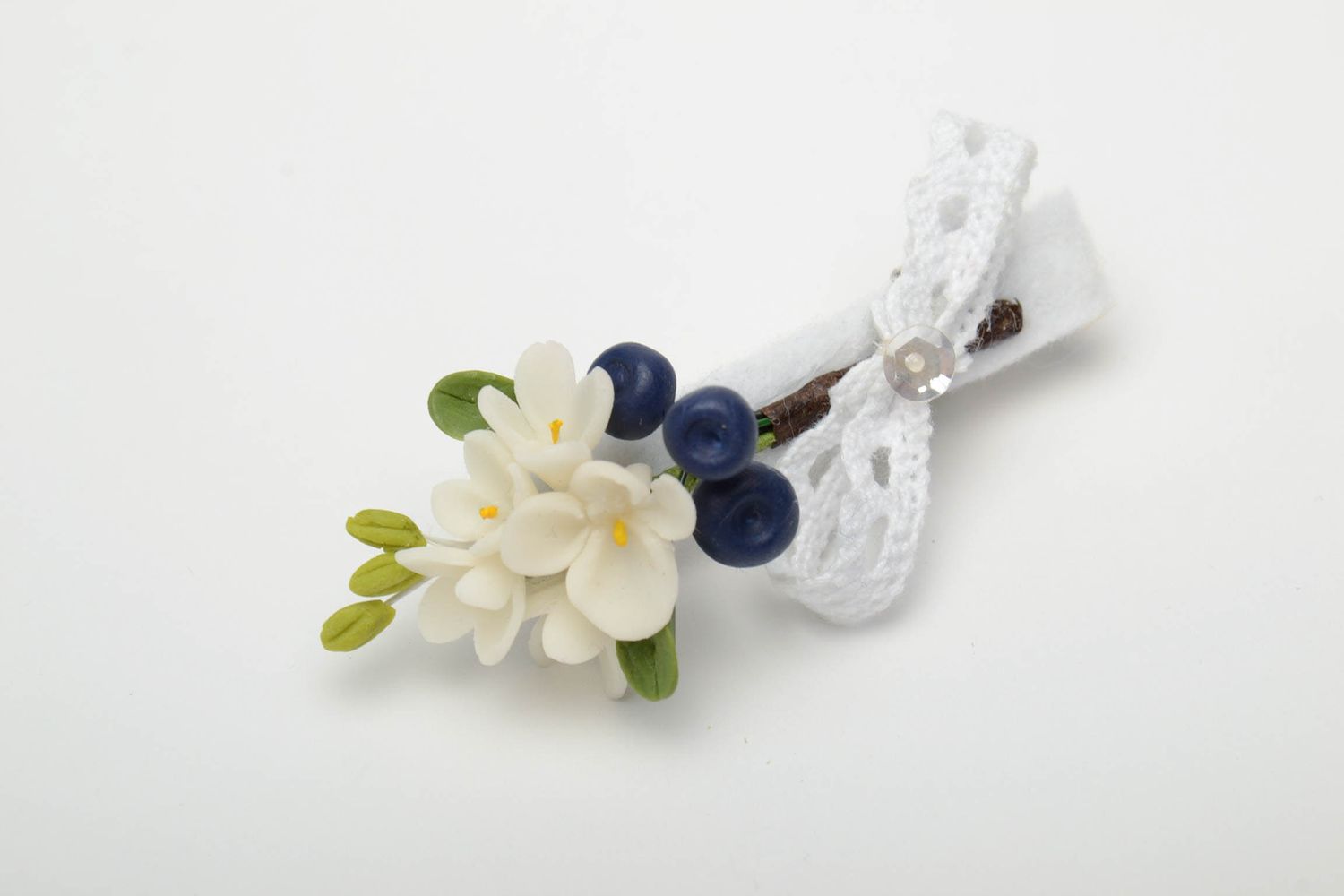 Polymer Haarspange mit Blumen handmade foto 2