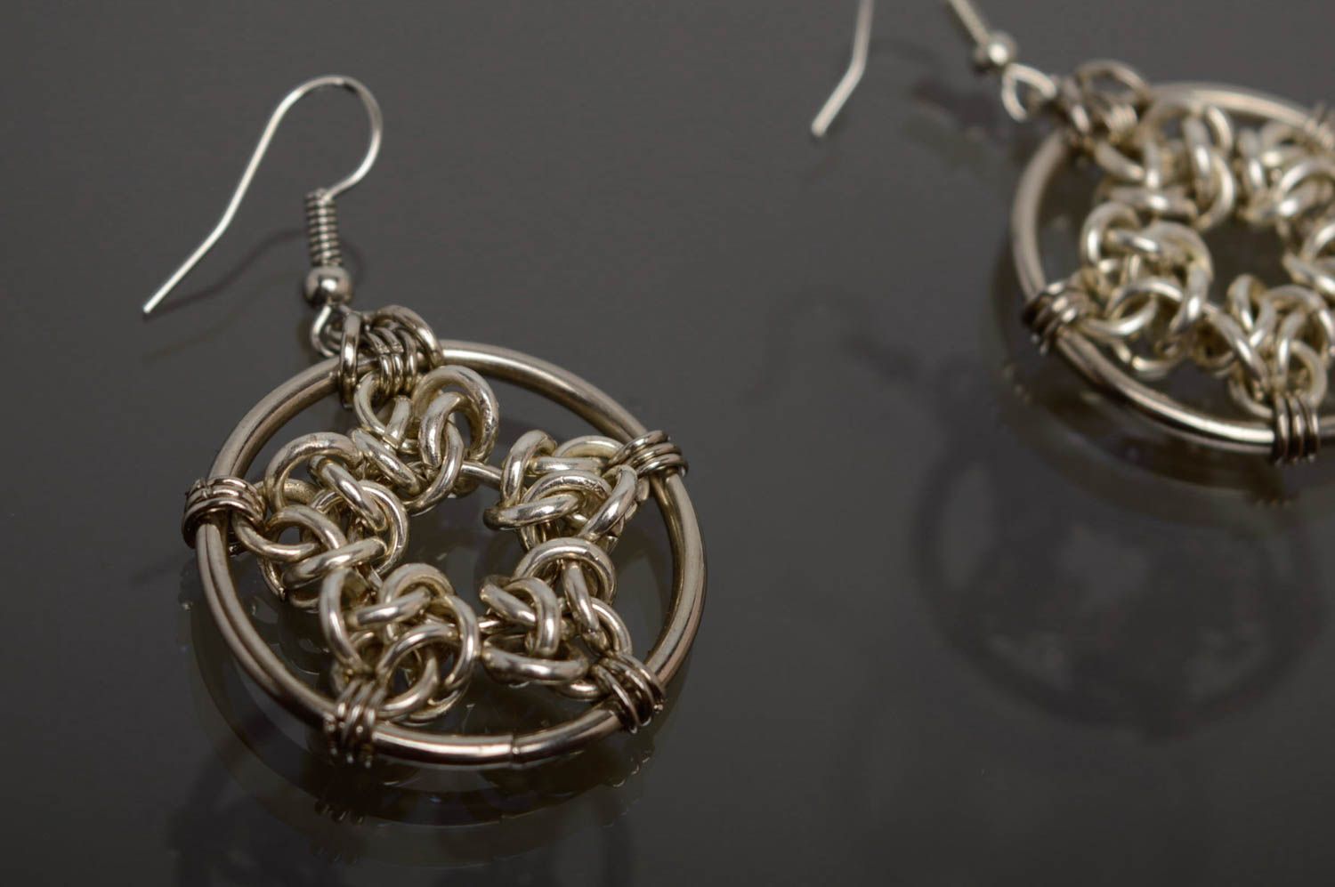Handmade round chainmail woven earrings photo 5