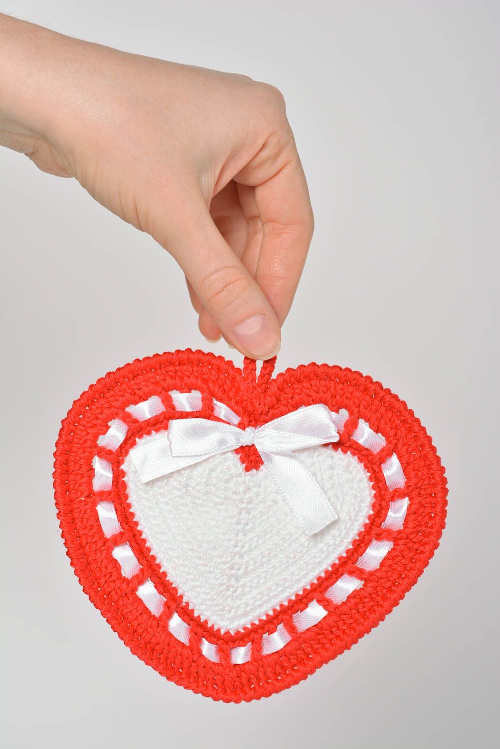 Dessous-de-verre fait main Dessous de tasse coeur tricoté en coton Déco cuisine photo 4