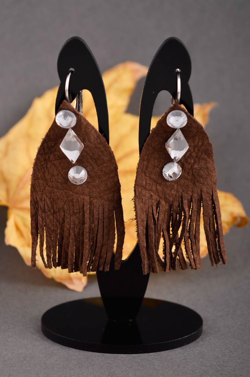 Handmade Ohrringe Damen Leder Schmuck ausgefallener Ohrschmuck Frauen Geschenke foto 1