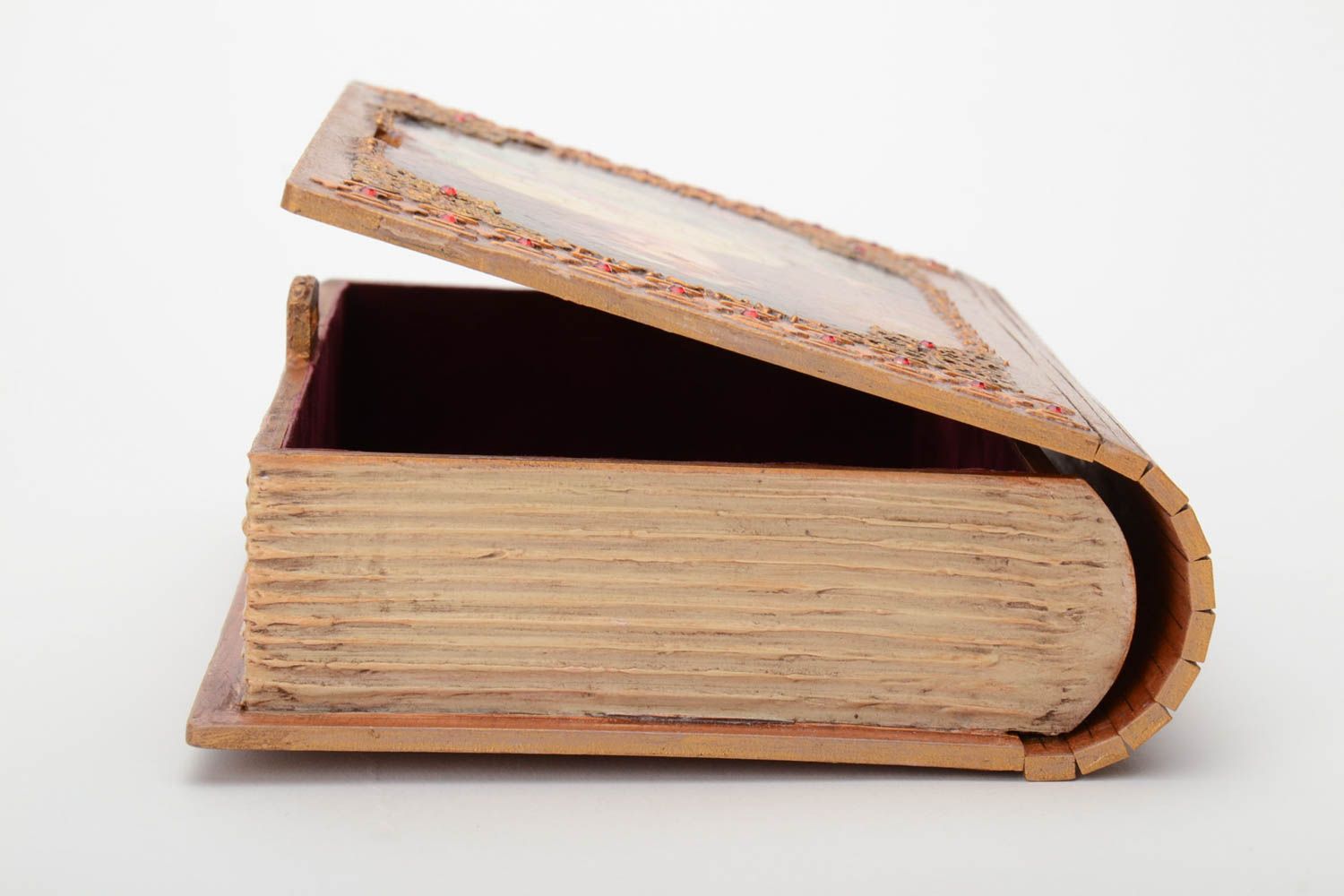 Joyero artesanal con secreto con forma de libro infolio vintage hecho a mano foto 3