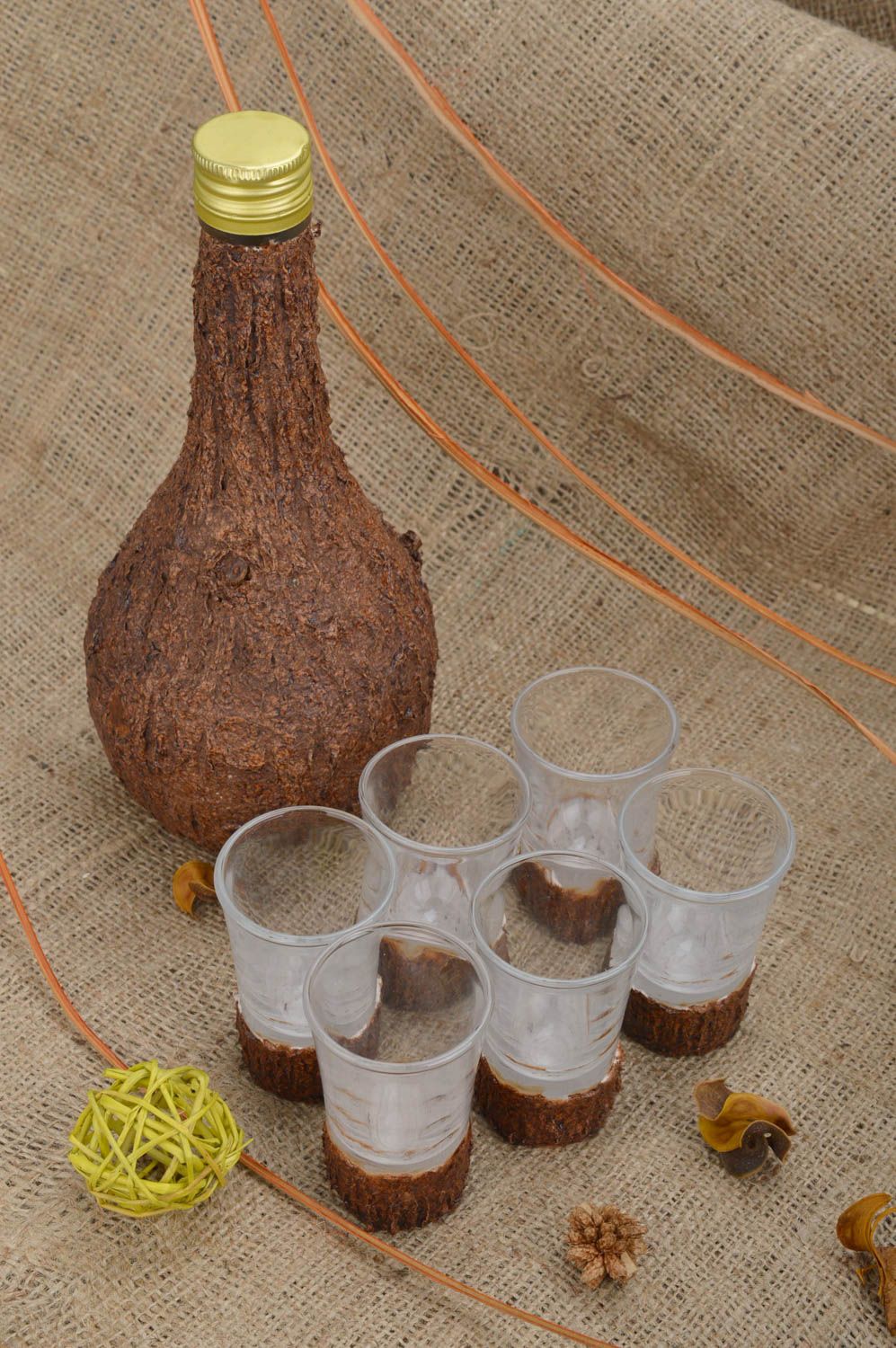Handmade drinkware set decorative wine bottle designs 6 shot glasses photo 1