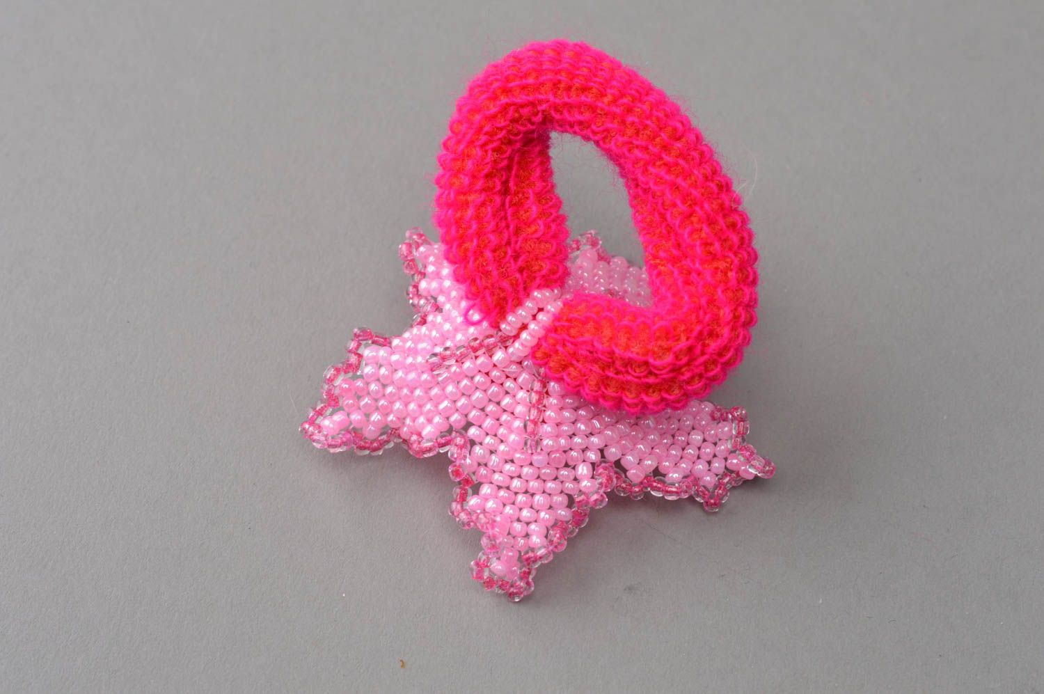 Unique stylish handmade bright pink scrunchy created using beads photo 4
