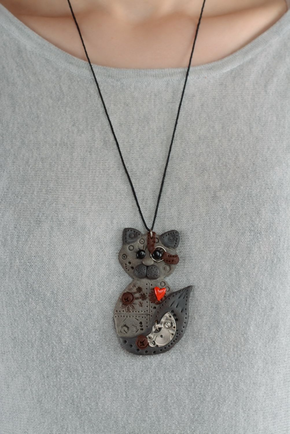 Pendant made of polymer clay Kitty photo 2