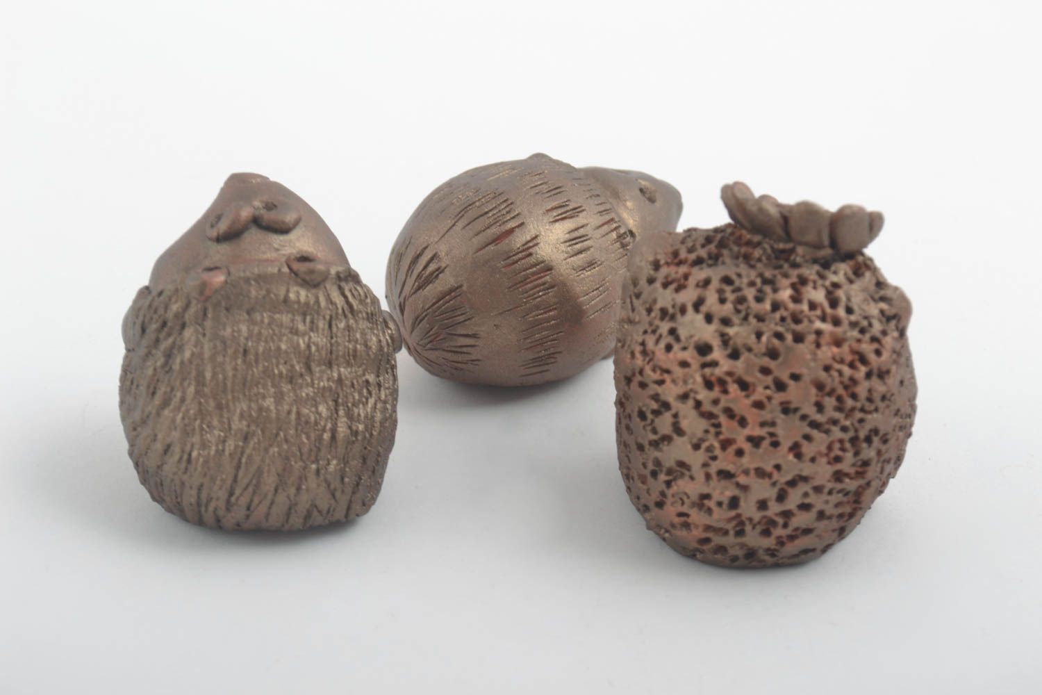 Set of 3 handmade clay statuettes ceramic figurines miniature animals photo 2