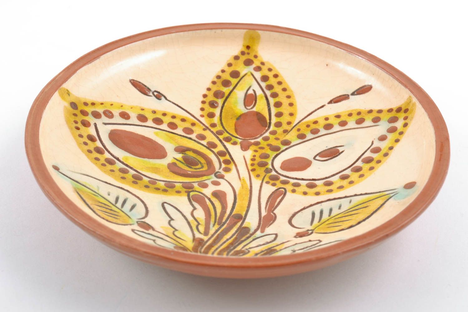 Assiette céramique peinte de glaçure ronde à motif végétal décorative faite main photo 4
