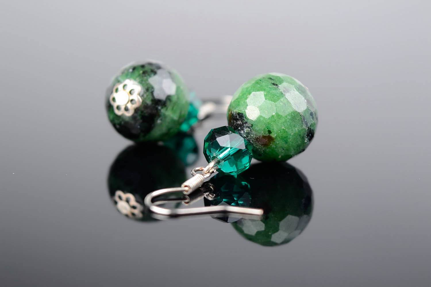 Earrings with zoisite and Czech crystal photo 1