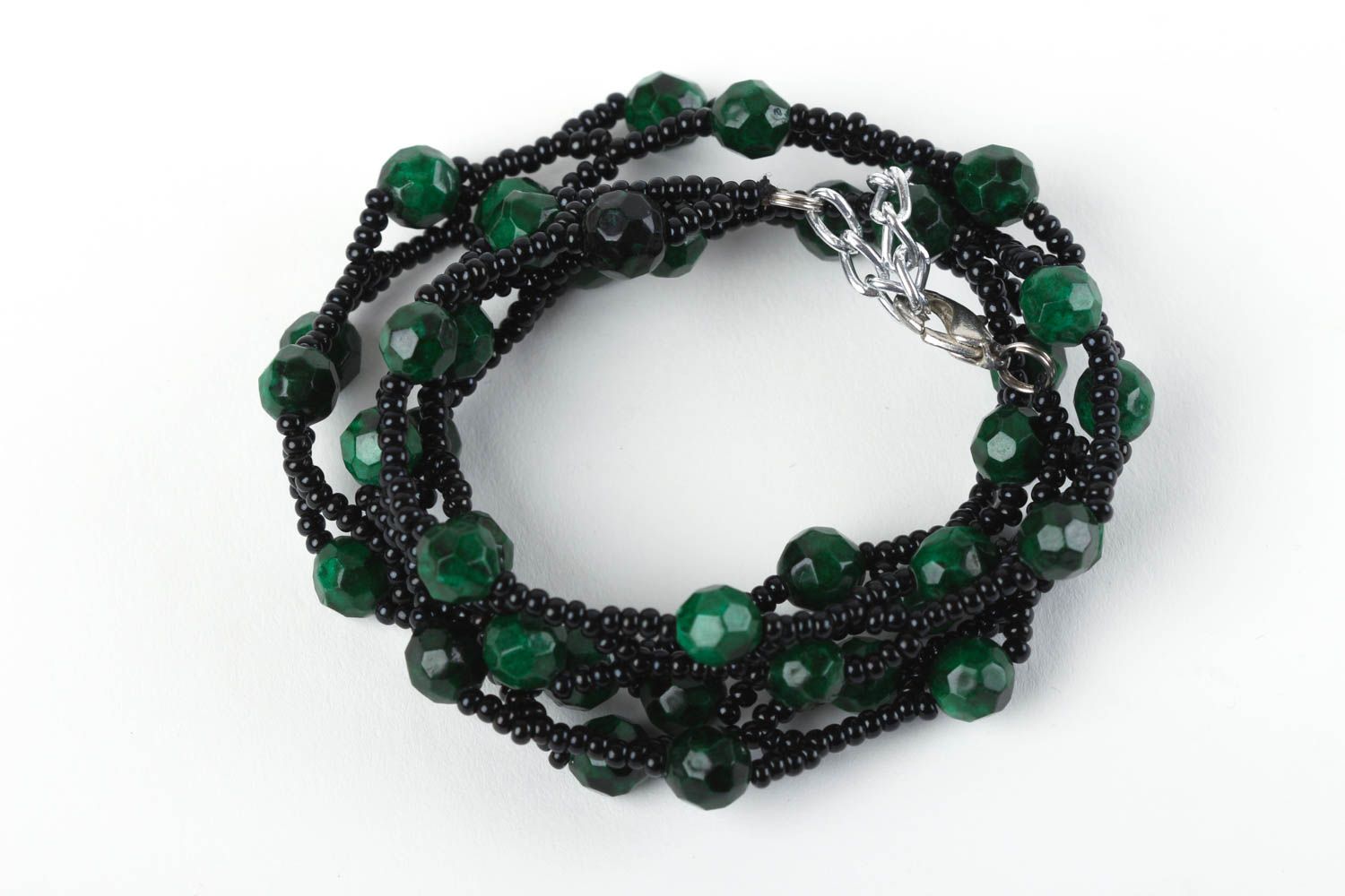 Bracelet perles rocaille Bijou fait main malachite vert noir Accessoire femme photo 2