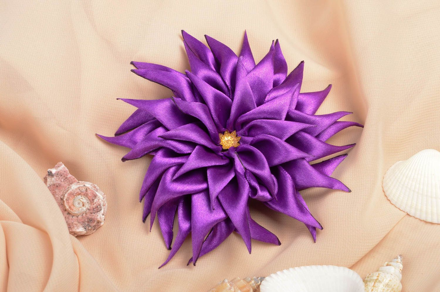 Фиолетовое украшение ручной работы заколка с цветком аксессуар для волос фото 1