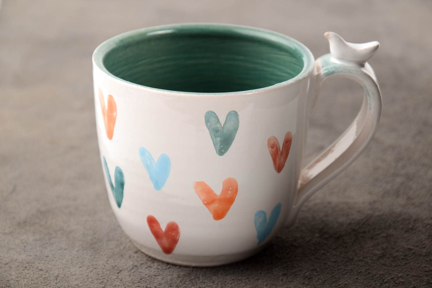Unique porcelain ceramic 8 oz drinking cup with hearts in white color photo 1