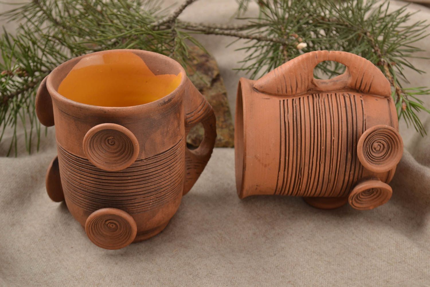 Handgemachte Keramik Teetassen Set Designer Tassen Ton Geschirr 2 Stück je 200ml foto 1