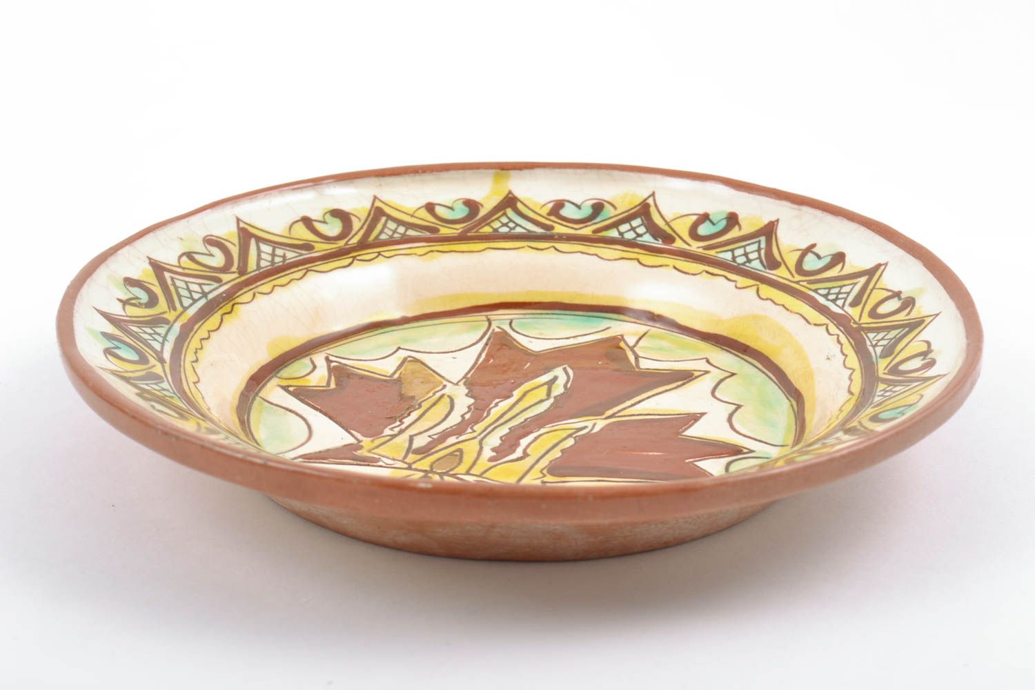 Красивая керамическая тарелка расписанная глазурью декоративная ручной работы фото 4
