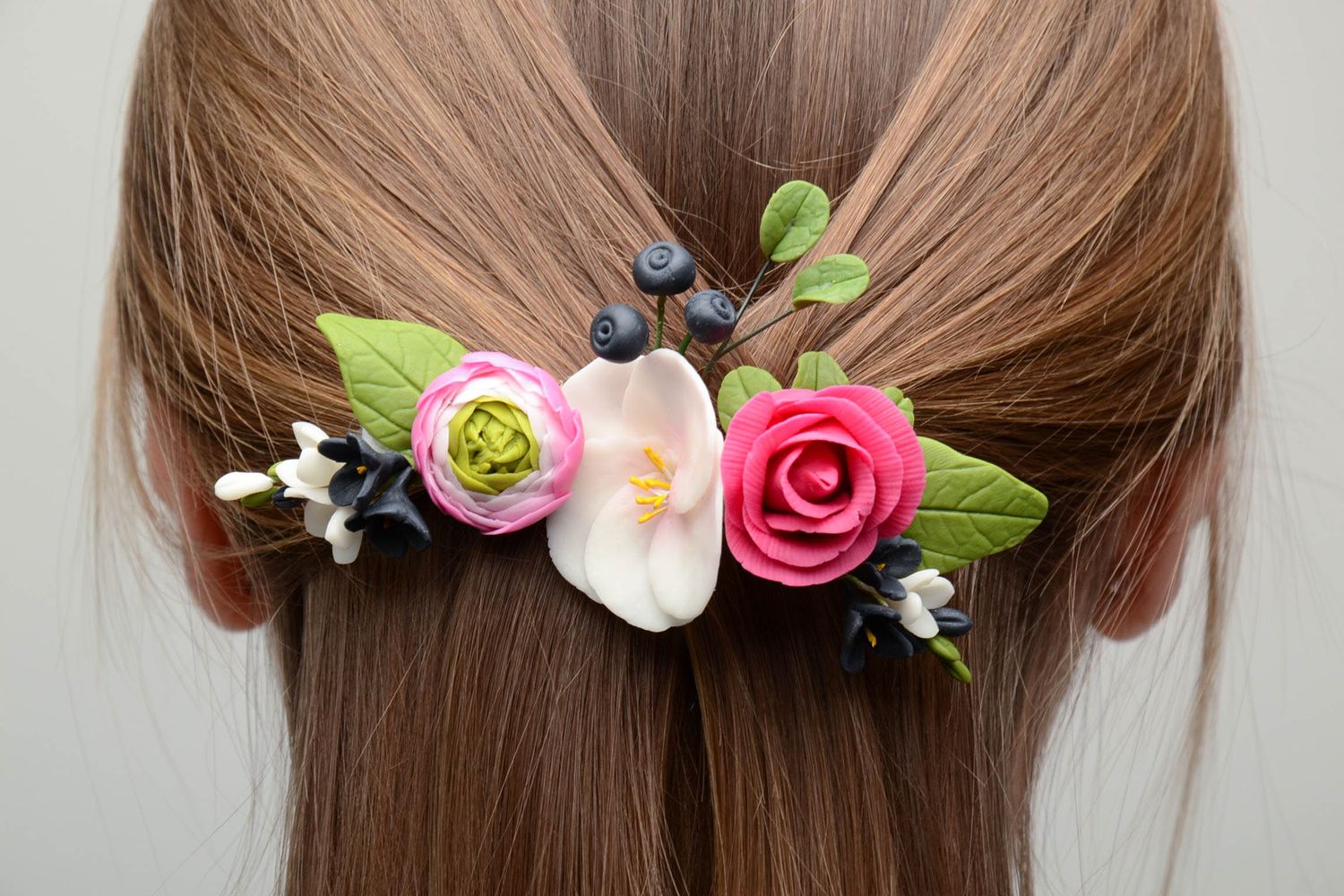 Polymer Haarspange mit Blumen Zärtlichkeit foto 5