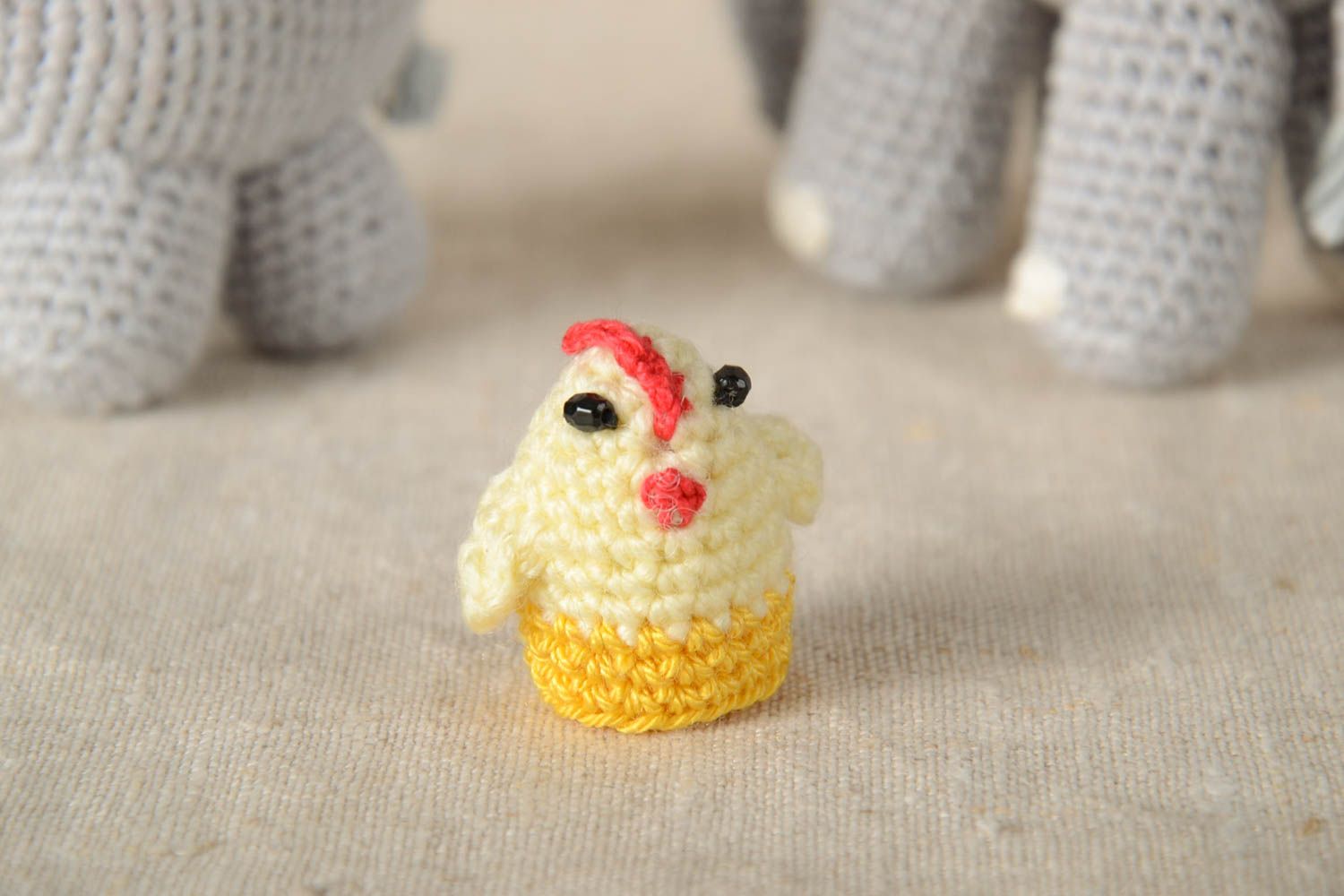 Crocheted charming soft toy unusual handmade textile toy cute chicken toy photo 1