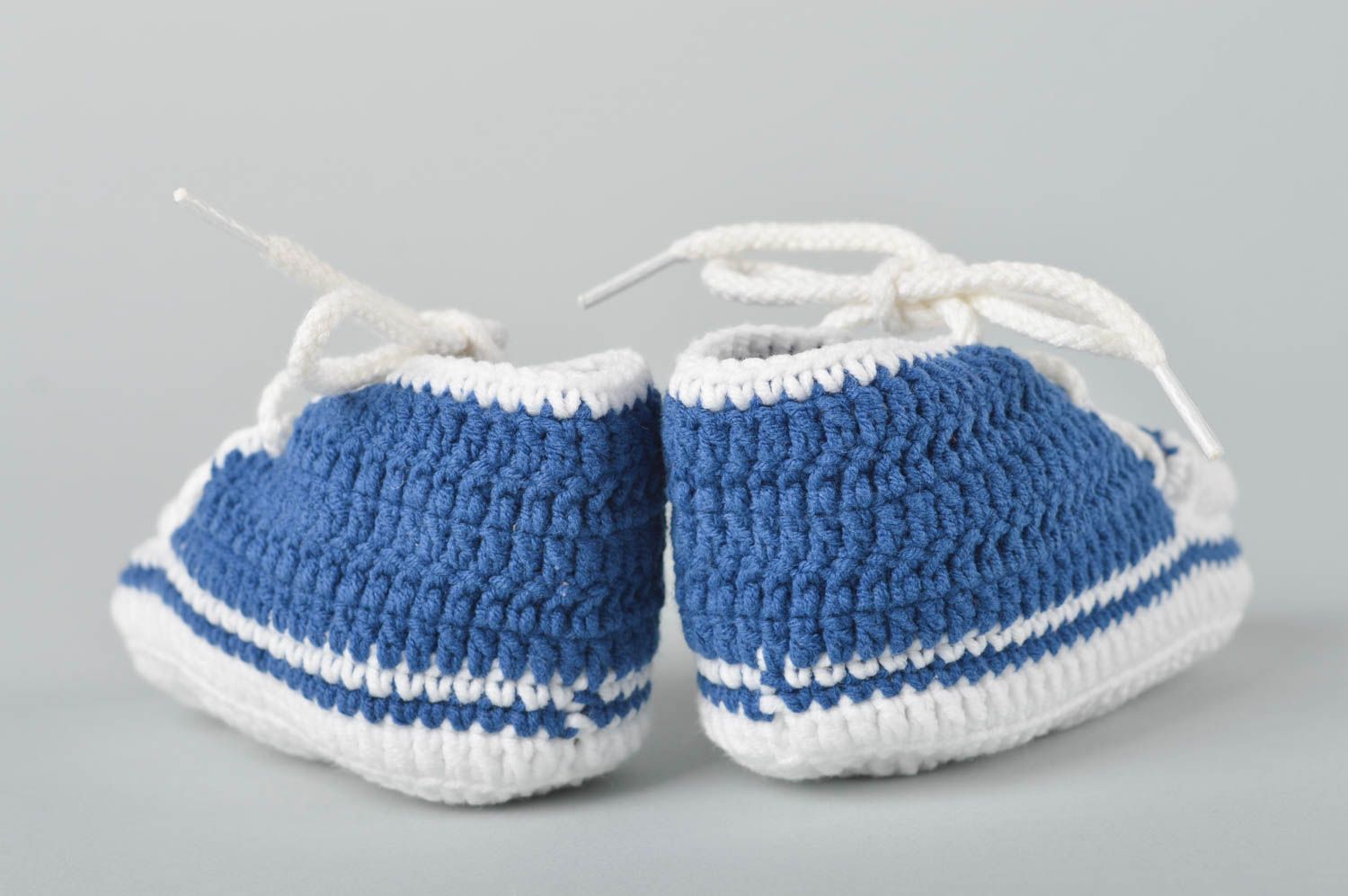 Chaussons bébé faits main Pantoufle tricot Accessoire bébé bleu crochet photo 4