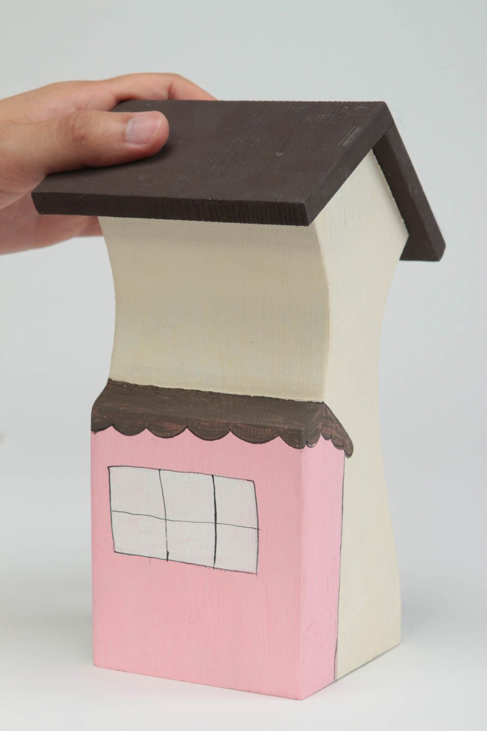 Maisonnette en bois fait main Petite statuette blanche rose Déco intérieur  photo 5