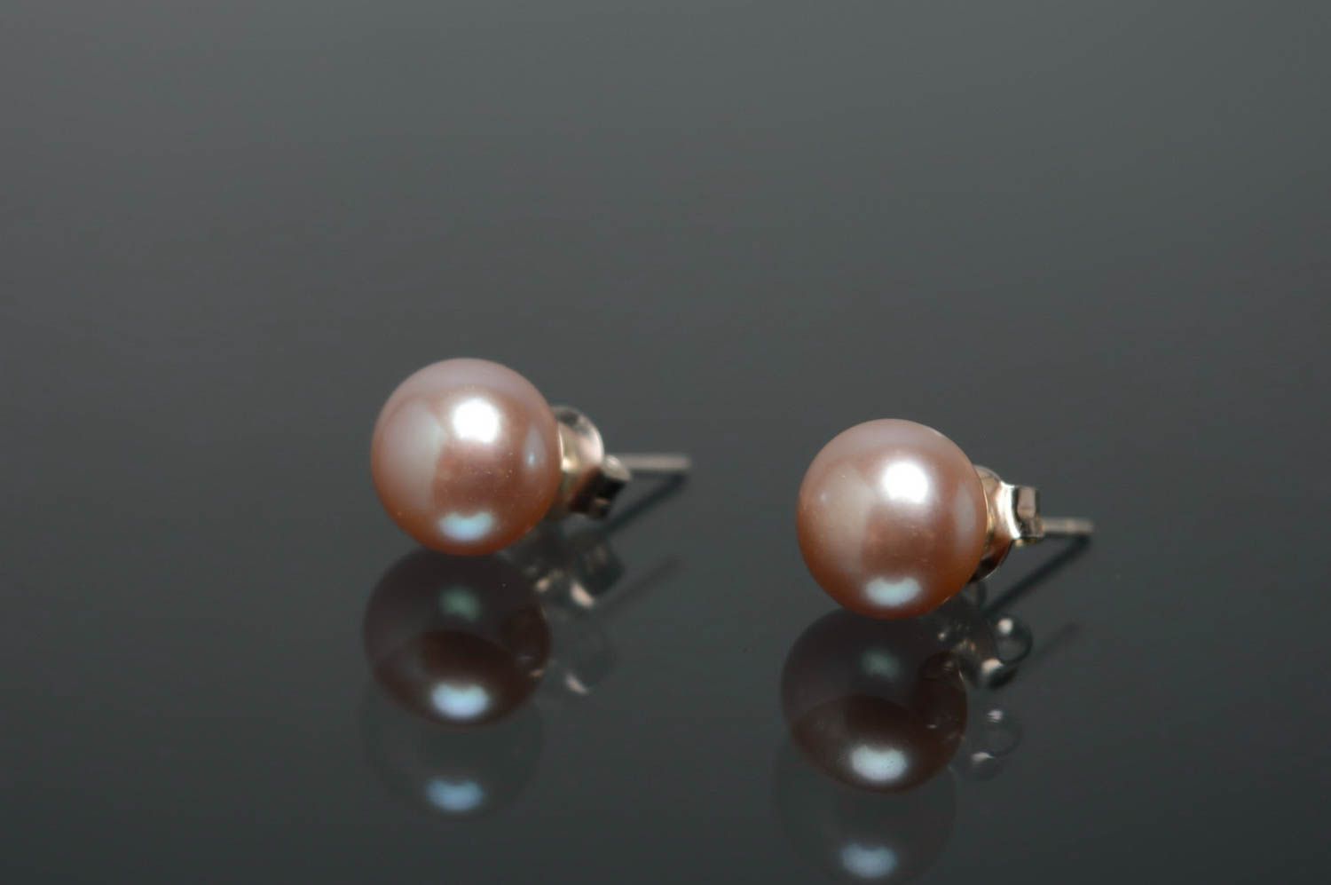 Silver earrings with pink pearl photo 3