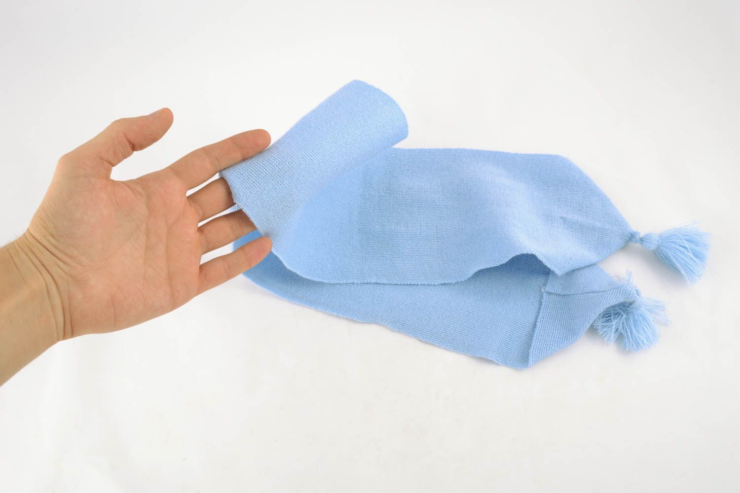 Écharpe bleue pour bébé avec gland faite main photo 1