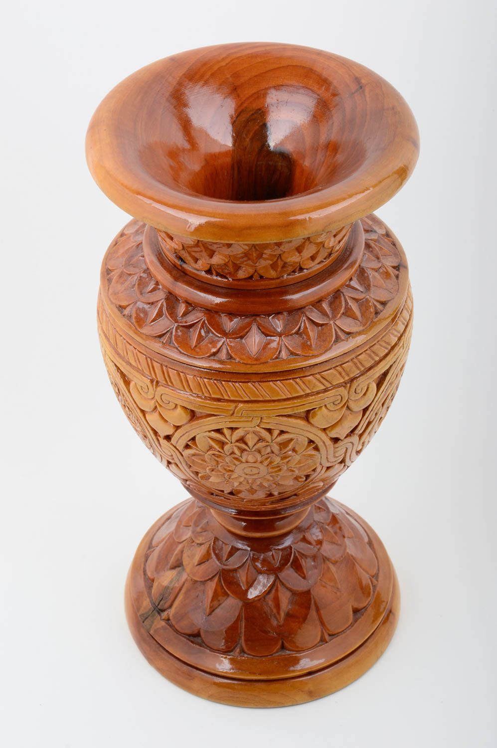 Jarrón decorativo hecho a mano florero de madera tallado objeto de decoración  foto 2