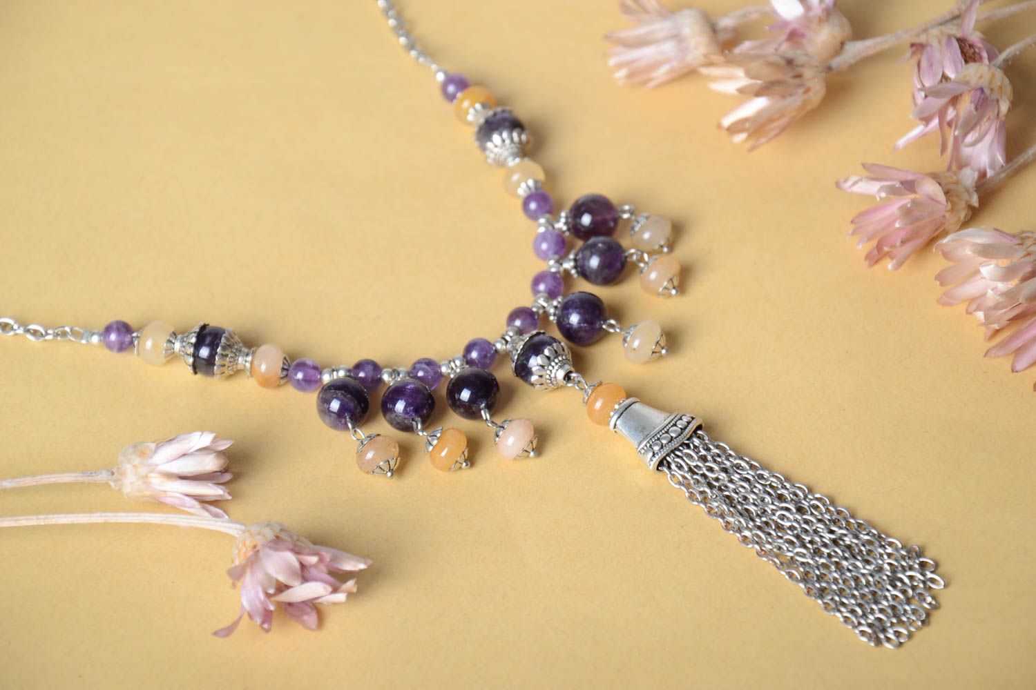 Handmade designer elite jewelry unusual beaded necklace feminine necklace photo 1
