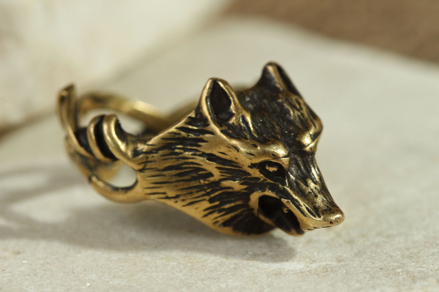 Homemade bronze seal ring Wolf  photo 1
