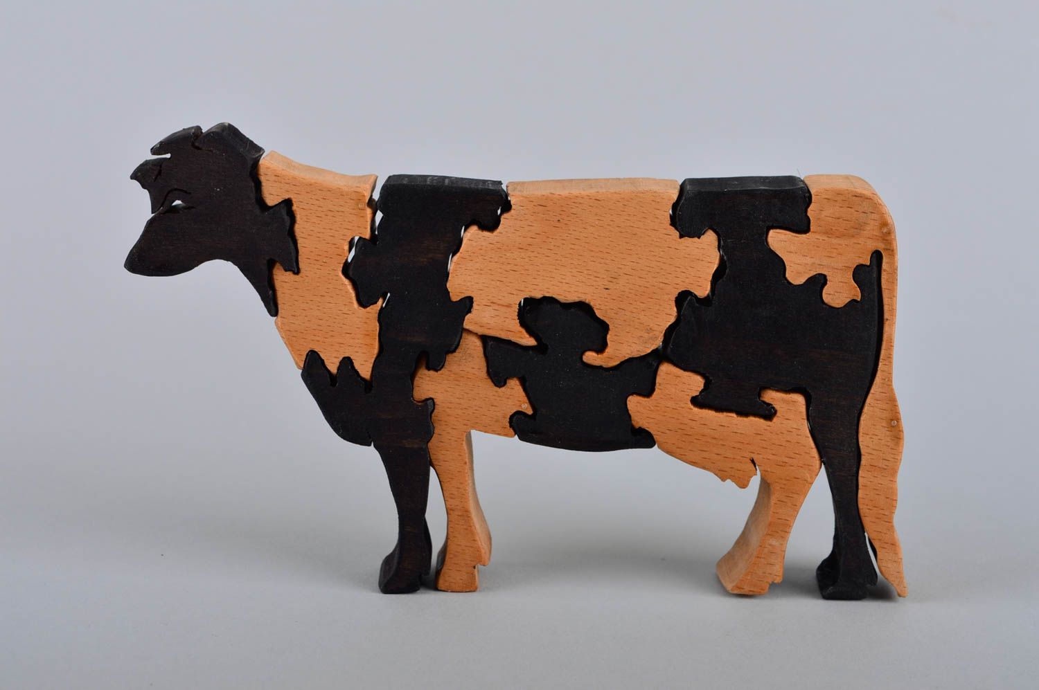 Rompecabeza de madera artesanal pasatiempo original juguete infantil vaca foto 2