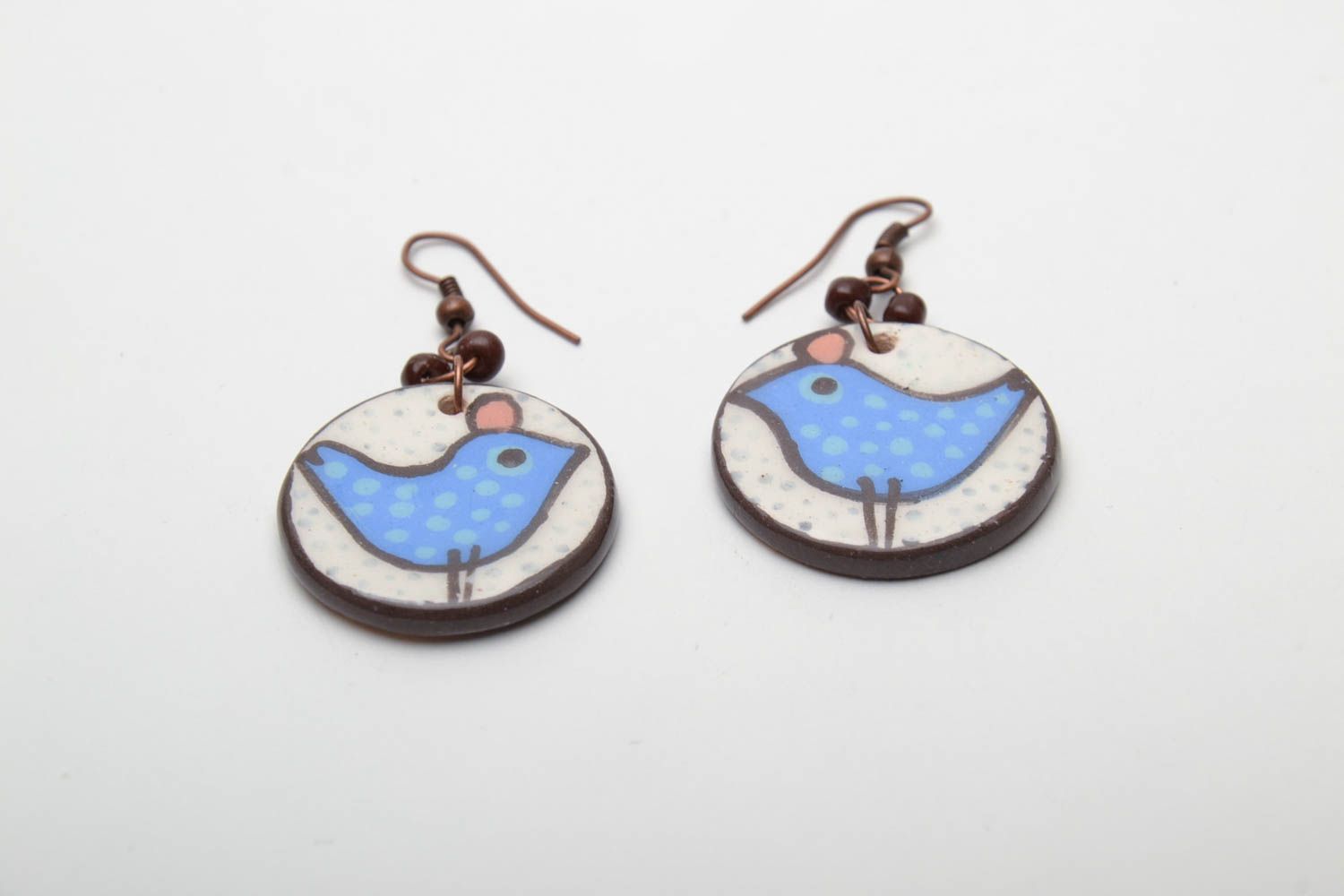 Painted ceramic earrings Birds photo 2