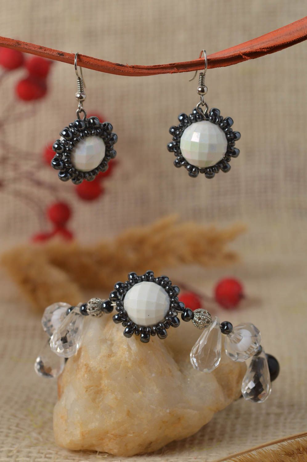 Beautiful handmade jewelry set beaded earrings beaded bracelet design gift ideas photo 1