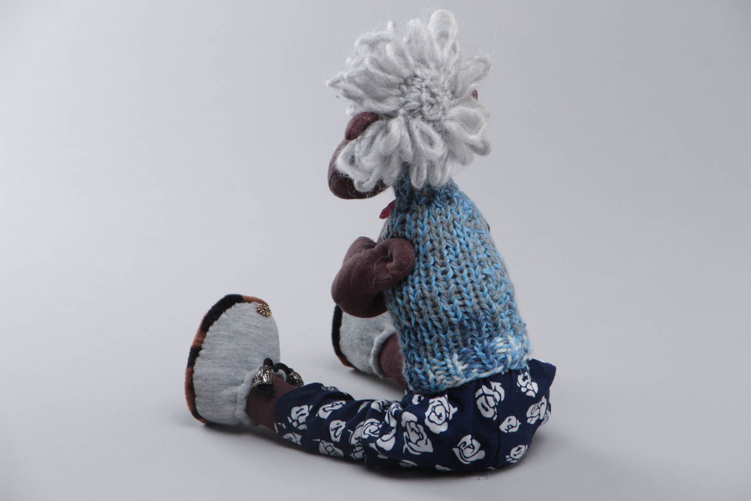 Handmade designer cotton and jersey soft toy lamb in knit vest with bow tie  photo 4