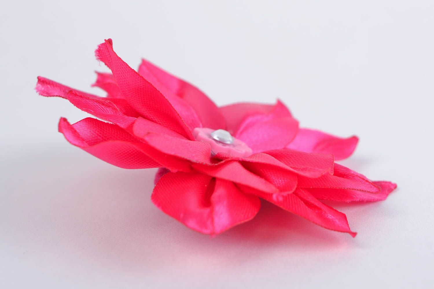 Handmade decorative hair band with volume ribbon aster flower of fuchsia color photo 4