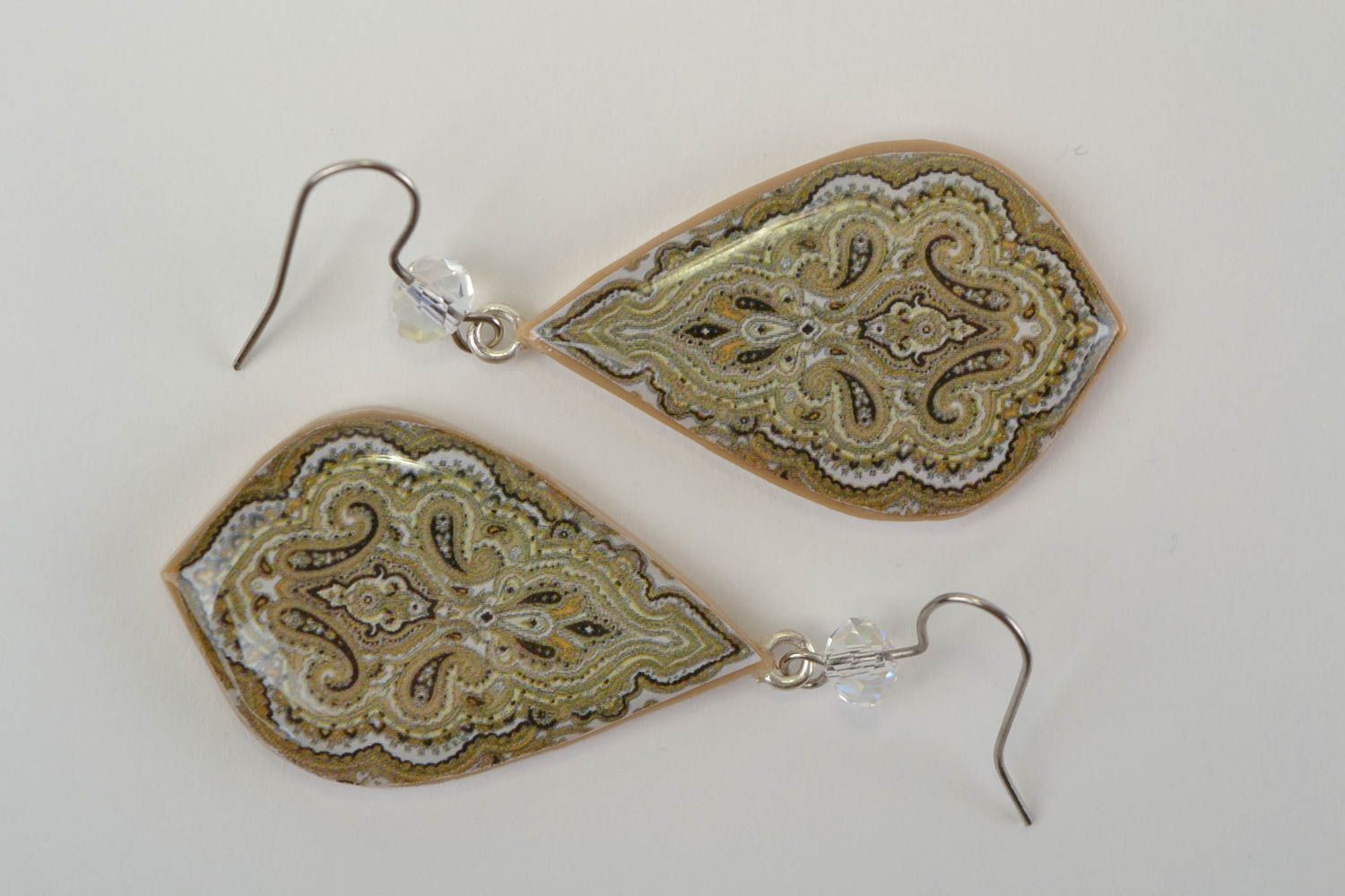Beautiful handmade designer polymer clay earrings with decoupage Oriental style photo 3