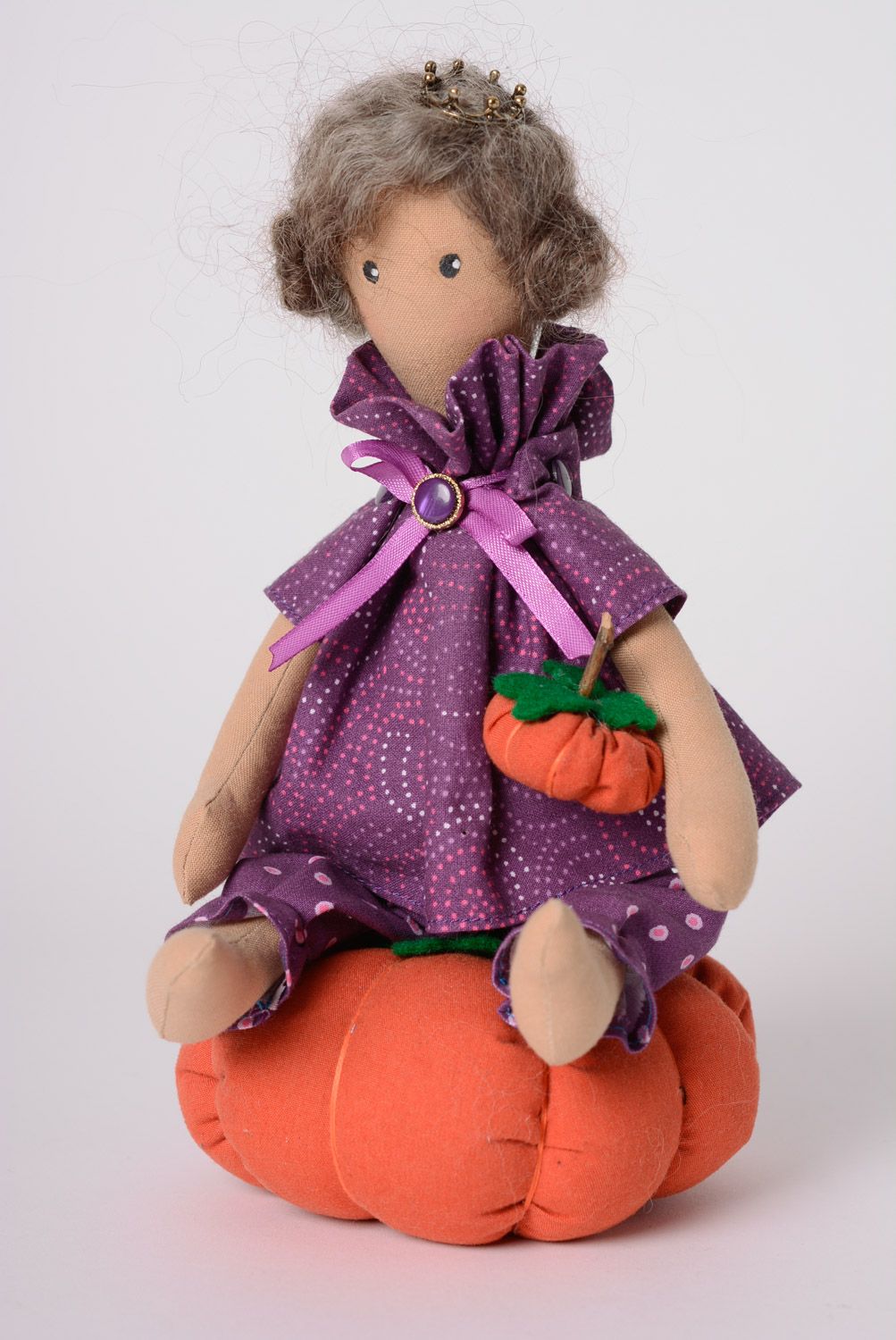Handmade fabric soft doll for children's room decor Pumpkin photo 2