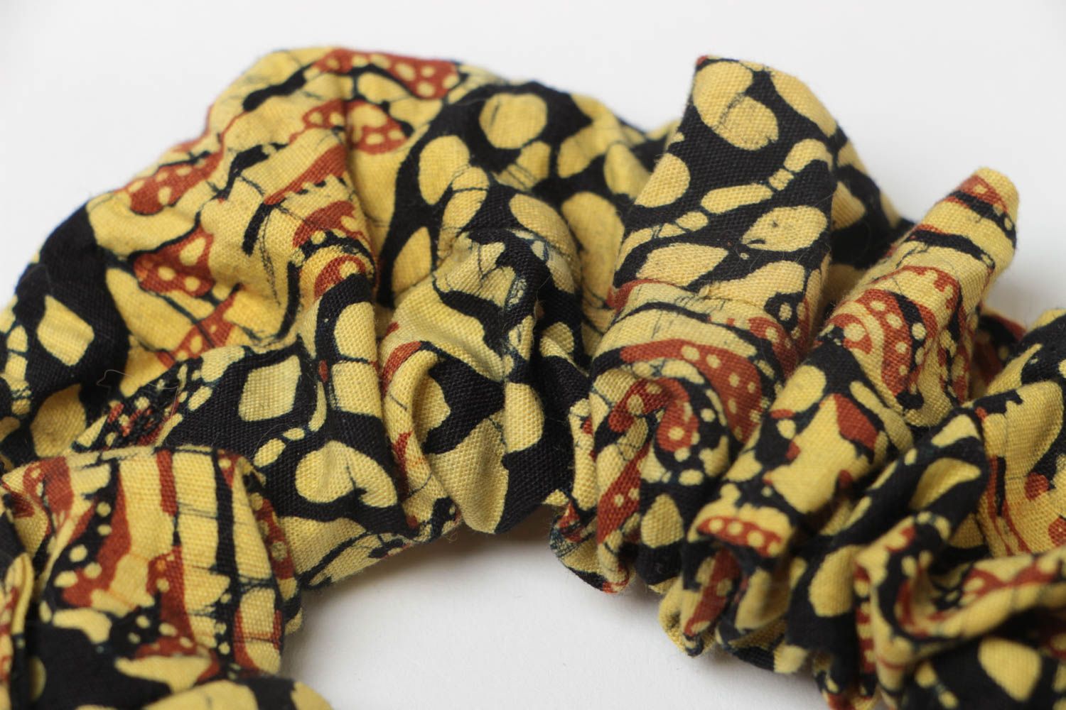 Handmade laconic decorative cotton fabric hair band in yellow and brown colors photo 4
