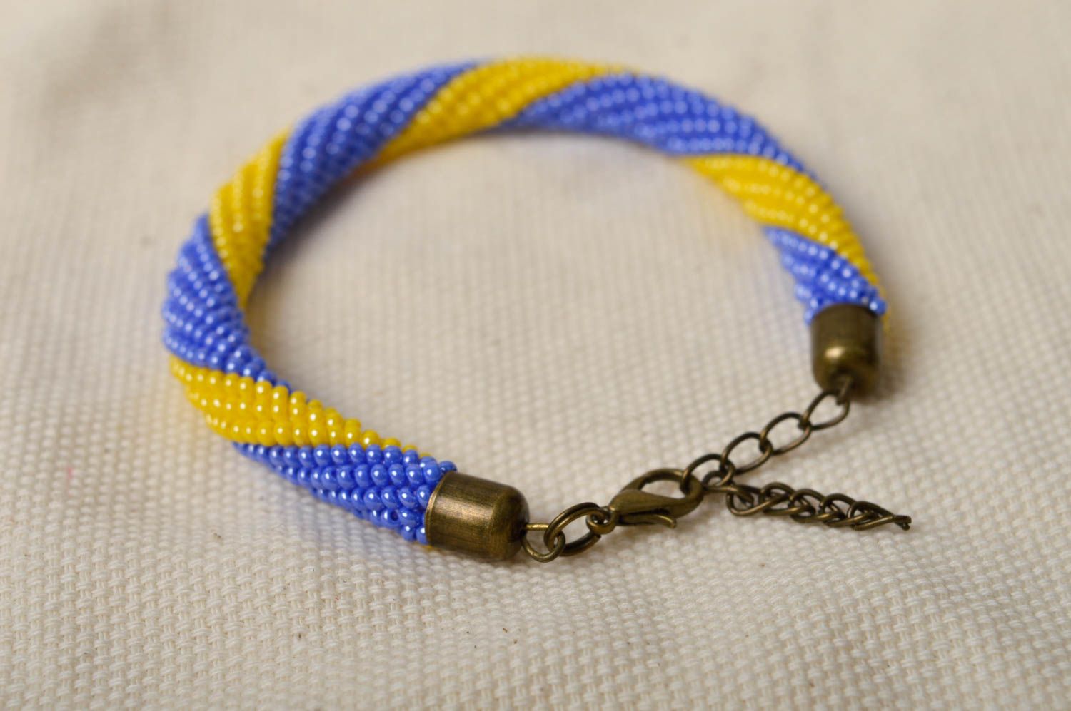 Beaded yellow and blue color wrist adjustable bracelet photo 1