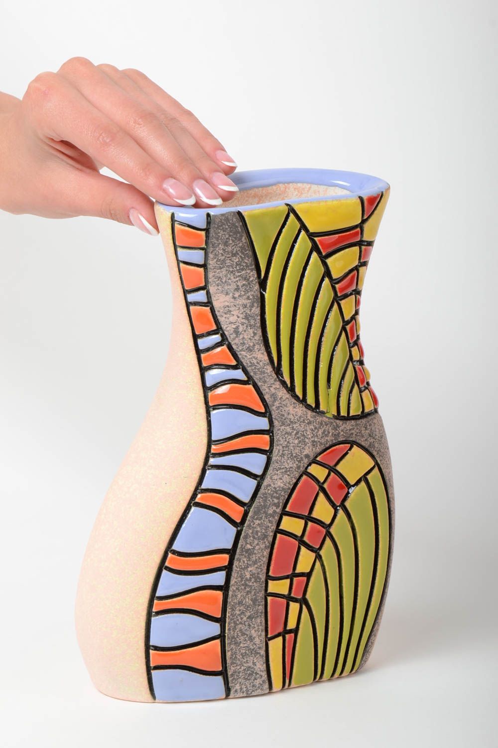 Полуфарфоровая ваза керамическая расписанная пигментами хэнд мэйд объемом 800 мл фото 5