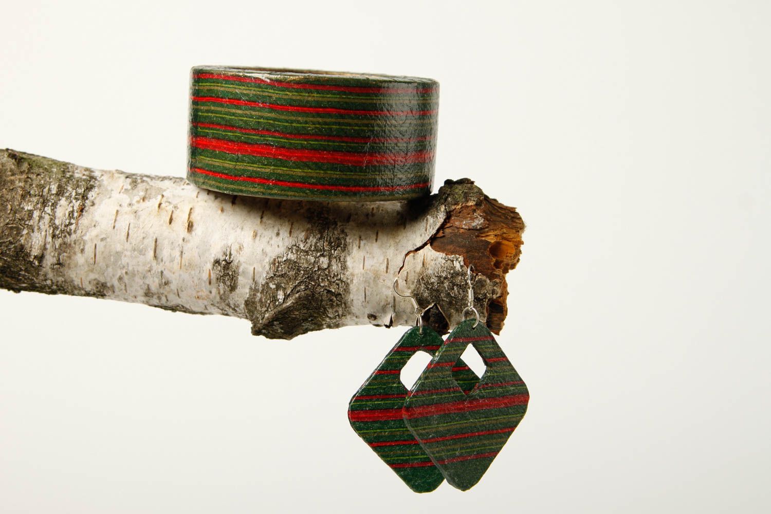 Handmade Damen Schmuck Set Holz Armband und Ohrringe für Damen originell bemalt foto 1