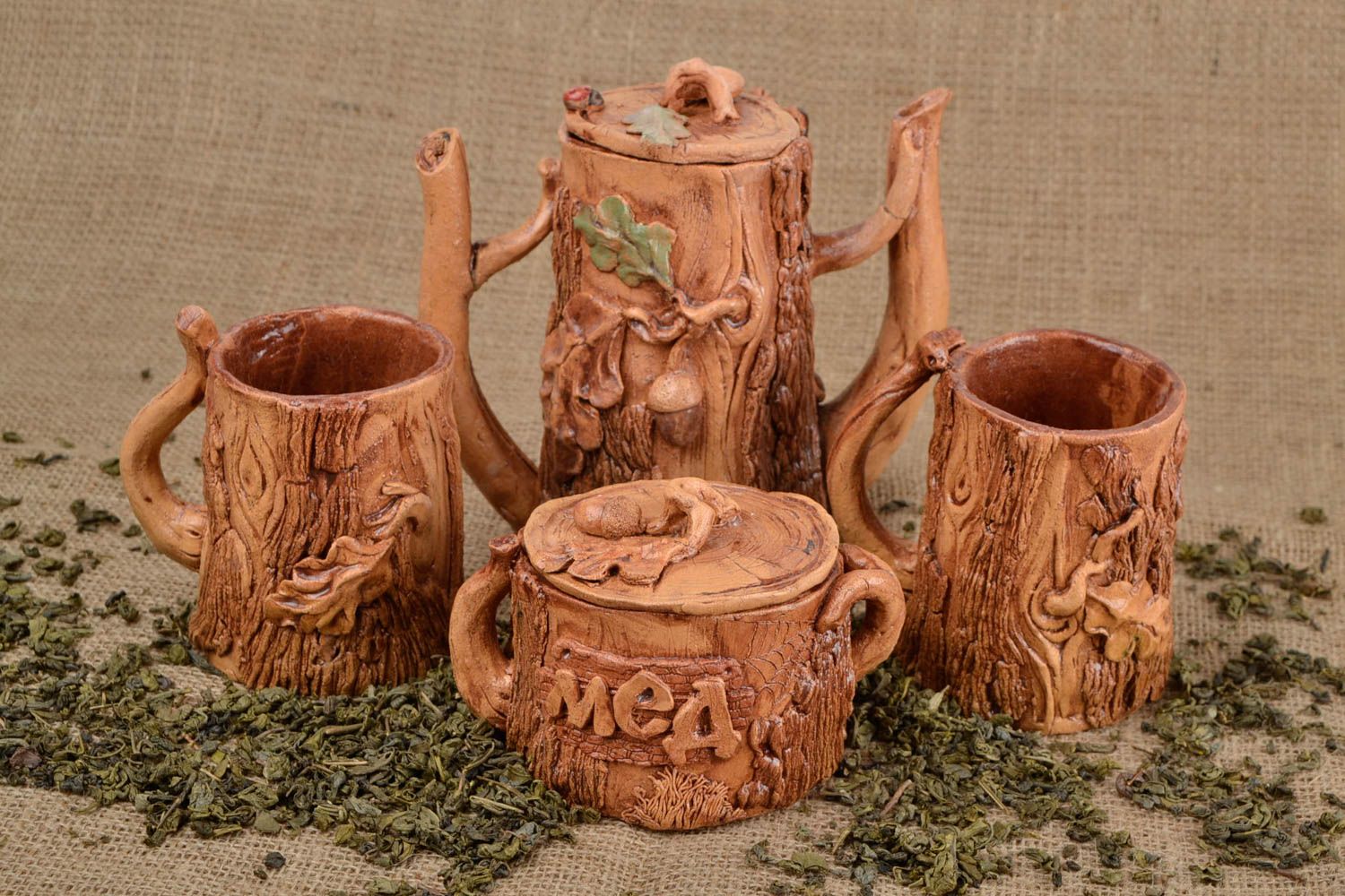 Handmade pottery tea service tea set ceramic teapot ceramic cups honey pot photo 1